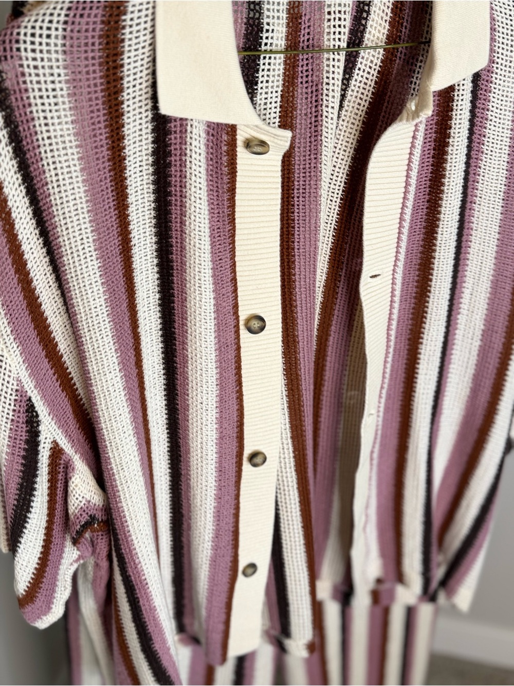 Zara Striped Button-Front Knit shirt and pants set - Cream, Pink & Brown - Picture 5 of 11